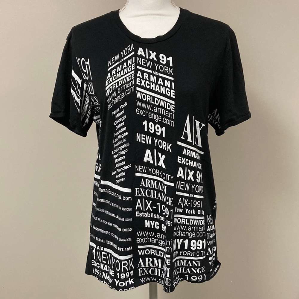 ARMANI EXCHANGE New York City Skyline Graphic Black Tee